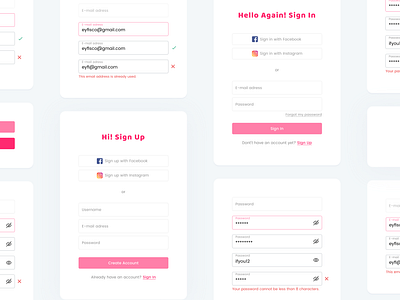 Sign In - Sign Up Screens with Interface Elements accept elements error interface login sign in sign up signup simple soft ui ui design ux ux design web web design