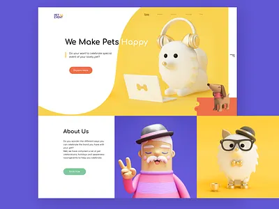 Pet Celebration Event 3d 3d artist adobexd art artist artwork celebration design form funny illustrations landing landingpage new pet petcare ui ux vector yellow