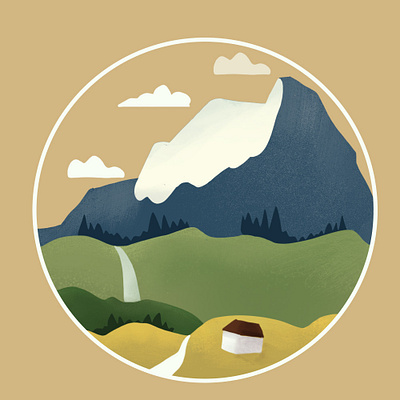 mountain and house design illustration