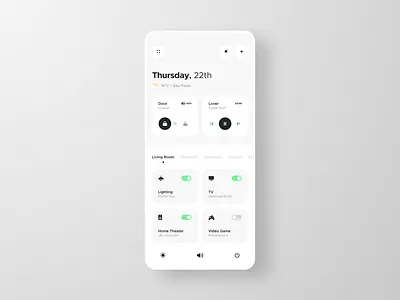 Smart Home App app automation card clean dashboard design system home ios mobile music player player smart smart home smart lock switch temperature toggle ui ux white