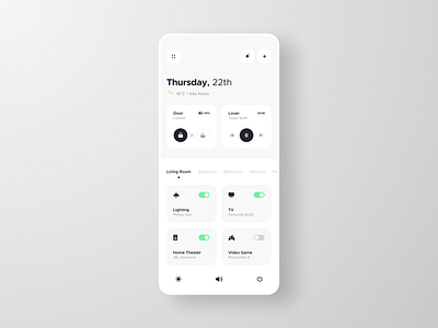 Smart Home App app automation card clean dashboard design system home ios mobile music player player smart smart home smart lock switch temperature toggle ui ux white