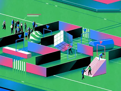 IBM x NYT art direction branding editorial futuristic graphic design illustration isometric jasonsolo limited palette maze melbourne tech vector workplace