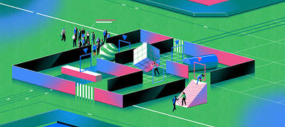 IBM x NYT art direction branding editorial futuristic graphic design illustration isometric jasonsolo limited palette maze melbourne tech vector workplace