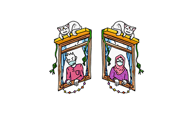 Raya / Eid - Covid19 style cat celebrate corona covid19 eid hari raya ketupat raya raya2020 window