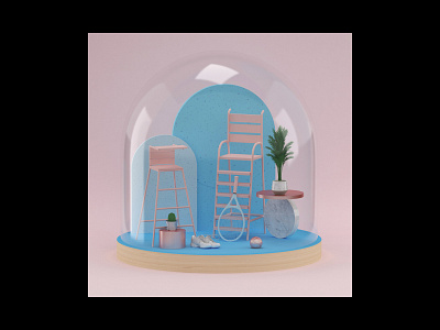 Summer of Terrarium 3d 3dart architecture c4d cactus cinema4d colors glass illustration inspiration photoshop pink setdesign space tennis tennis ball tennis chair terrarium vray wood