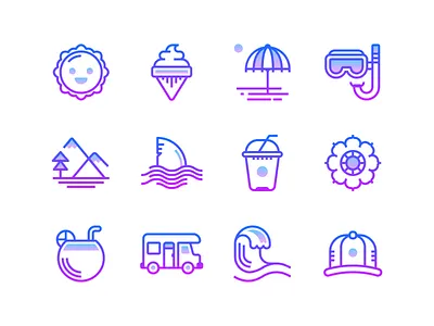 Gradient line: Summer beach design flower holidays ice cream iconography icons icons set illustraion infographic mountain outline icons sea summer summertime sun travel tropical ui design web design