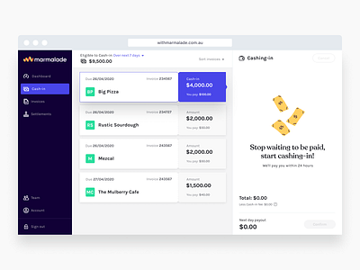 Marmalade Cashing-in UI app branding design illustration ui webdesign