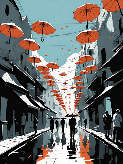 Umbrella Street abstract art cityscape illustration popart street surreal umbrella urban watercolor