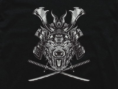 Samurai x Wolf helmet horror illustration katana monster samurai skull sword tiger tiger logo tshirt design wolf