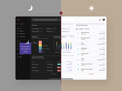 Banking dashboard design - light n dark banking dark mode dark theme dashboard