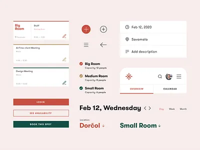 Meeting Rooms — Booking app [UI Components] app calendar app colors conference room flat icons meeting rooms minimal mobile scheduler typogaphy ui components uiux