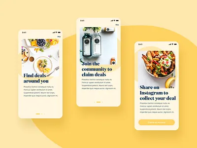Onboarding UI 2020 trend app app ui dailyui food mobile onboarding onboarding screens rounded corners ui yellow