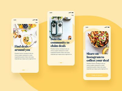 Onboarding UI 2020 trend app app ui dailyui food mobile onboarding onboarding screens rounded corners ui yellow