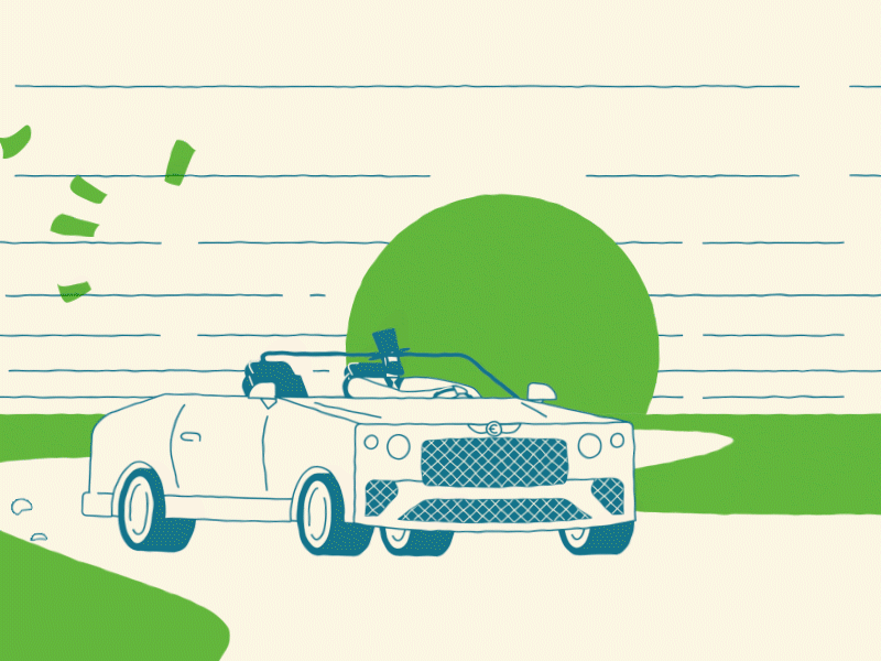 Millionaire ride 2d animation bentley car character animation convertible fake 3d flat design gif luxury brand millionaire money rich man