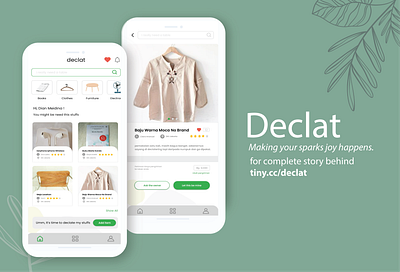 Declat Apps Design application application ui clean decluterring e commerce green minimalis minimalism mobile apps nature product detail sparks joy user experience