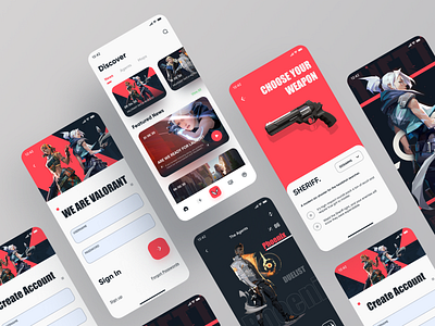 Valorant App Design-2 2020 agents app application color palette design figma game app icon news profile riot riot games sign in sign up ui ux valorant weapon