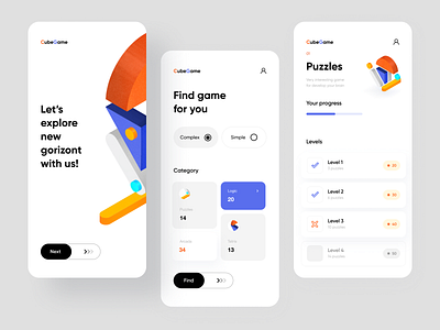 Cube Game Mobile App afterglow app brand identity branding category app clean finder game gaming app illustration illustrations minimal mobile mobile app mobile app design play playful ui