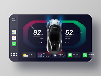 CarPlay User Interface apple apple music car car app carplay dark mode dark ui dashboad display electric car human centered design ios lotus evija navigation product design siri sportscar user interface design ux weather