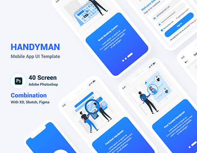 Handyman Mobile App UI Template cleaner construction electrician house ios maintenance mobile app psd renovation repair service trades ui kit ux worker workman