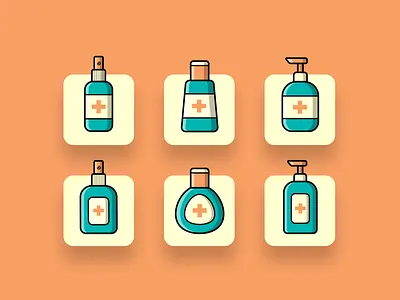 Hand Sanititizer Icon Set clean corona coronavirus flat flatdesign hand hand sanitizer health healthcare icon icon design icon set illustrator logo medical medical care medical design minimal sanitizer vector