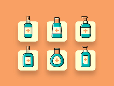 Hand Sanititizer Icon Set clean corona coronavirus flat flatdesign hand hand sanitizer health healthcare icon icon design icon set illustrator logo medical medical care medical design minimal sanitizer vector