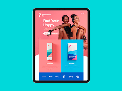 Personalised Co Website Design blue card design ecommerce fitness health pastel pink product protein shopify supplement ui ux vitamin web webdesign website website design wellness