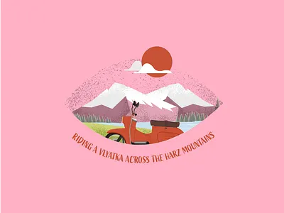 Dream post pandemic berlin design dream illustration mountains red sun transport vintage