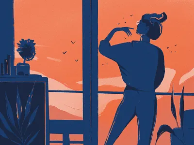 Sunset art character design editorial editorial art flat girl icon illustration simple sun sunset texture ui ux vector web