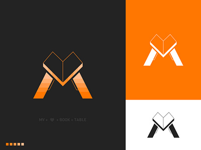 MV+HEART+BOOK+TABLE black blackandwhite branding design icon illustration illustrator logo logo design logodesign logoideas logoinspiration logos logotype minimal monogram monogram logo orange typography vector