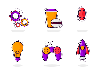 Category icons set 3 art bulbs burgers creative flat icons flat style food game icons icons set illustration joystick light logo mic minimal design technology voice