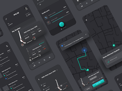 eScooter App Concept app appconcept black dark mode darkui elegant escooter iphone mobileappdesign modern rebound scooter scooters simple ui uiux userexperience userinterfacedesign ux