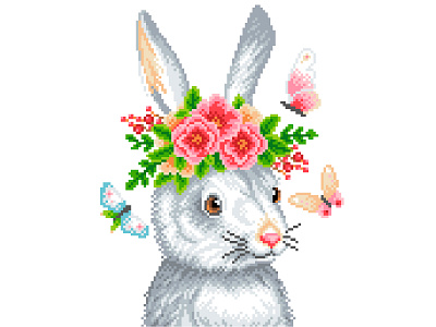 Pixel Art animal character design design flowers graphicdesign illustration illustration art pixelart pixelartist pixels rabbit
