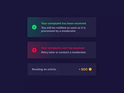 Erisium new website - alerts alert dark dark mode dark ui error gradient message minimal notif notification success toast ui ux