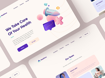 Healthco Website 3d clinic design doctor drug figma flat health hospital medical minimal nurse pill ui ux web website