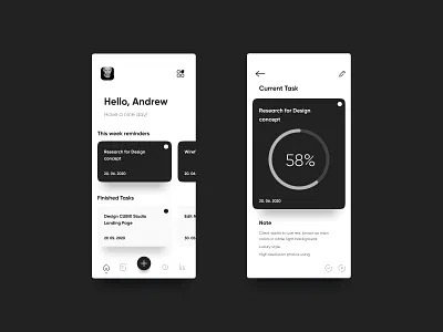 Simple Task Management App application black and white dark dark ui design elegant design flat modern monochrome ui