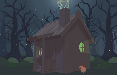 Witch house cat fantasy house illustrator vector