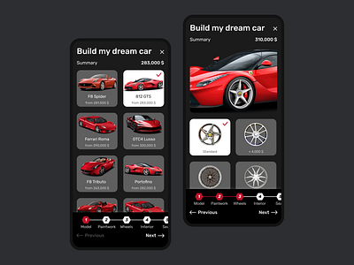 Car configurator black cars configurator ferrari mobile red ui ux web white wizard