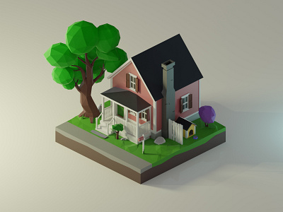 Low Poly House 3d 3dillustration 3dmodeling diorama house illustration isometric low poly lowpoly lowpoly3d lowpolyart render renders tree usa