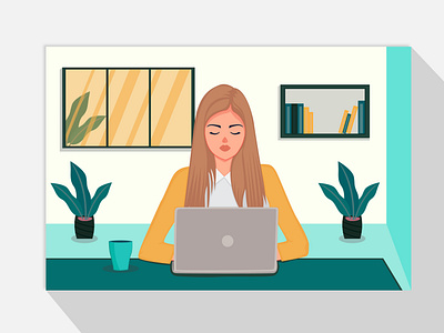 Work from home concept illustration character design design digital art girl illustration illustration portrait art portrait illustration stay home vector vector art vector drawing vector illustration vectorart women illustration work from home