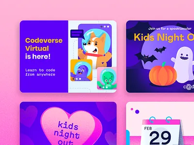 Fun Email Headers ad code codeverse coding design friendly halloween illustration kids mezzotint valentines virtual