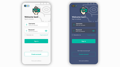 Login and dark mode. adobexd business design mobile app