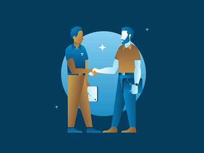 Contractor Illustration beard bearded man ben lueders better together blue brotherhood circle contractor diversity fellowship fruitful design gradient greet handshake illustration ipad men star thrasher