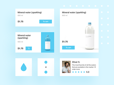 Thirstless • Water • UI cards blue bottles brand design branding buying cards cards ui cart design figma flat logo typography ui ui design ux ux ui water web white