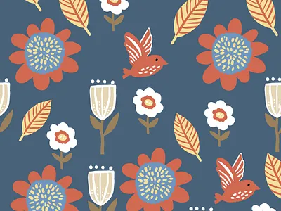Vintage Floral Pattern blue blue and white desginer floral floral pattern hummingbird illustration illustrator red repeat retro seamless vintage yellow
