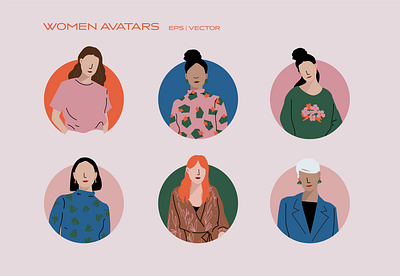 Women Avatars - Icon Set avatar business casual diversity dress fashion icon icon design icon set iconography illustration pattern portrait ui user icon vector woman women in illustration womens day