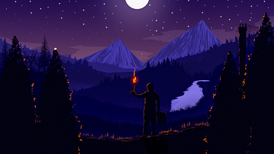 Beginning of a journey design hero area illustration lake illustration lake landscape landscape landscape illustration mountain mountain landscape night nightsky