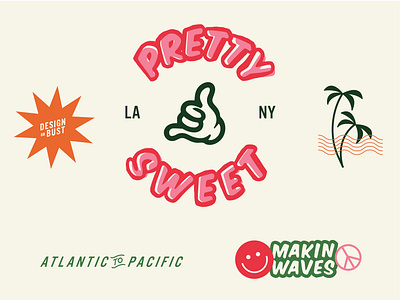 Pretty Sweet beach branding california design illustration logo socal stickers study type typography