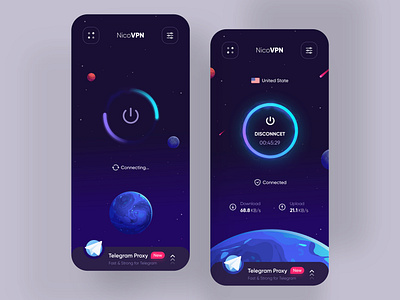 NicoVPN App Ui Design android app appdesign connect design illustration ios photoshop trend ui uidesign uiux userinterface uxui vpn app