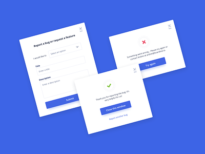 Report Bug/Request Feature UI Design dailyui error error message error modal ildiesign modal modal design modal ui modal ui design pop up success success mesage success modal ui ui design ui pattern ux ux design