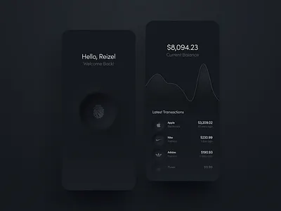 Banking App Dark Mode app app design concept dark fingerprint hello dribbble neumorphic neumorphism ui ux